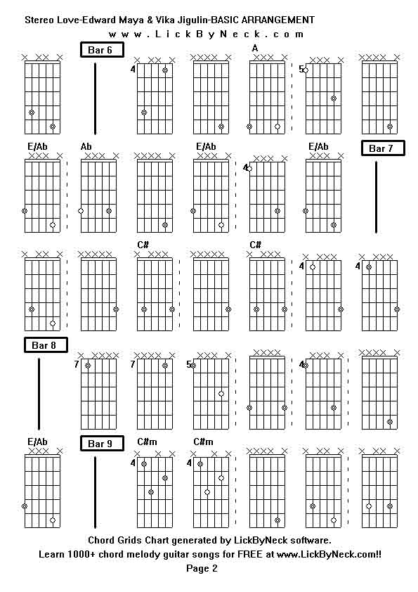 Chord Grids Chart of chord melody fingerstyle guitar song-Stereo Love-Edward Maya & Vika Jigulin-BASIC ARRANGEMENT,generated by LickByNeck software.